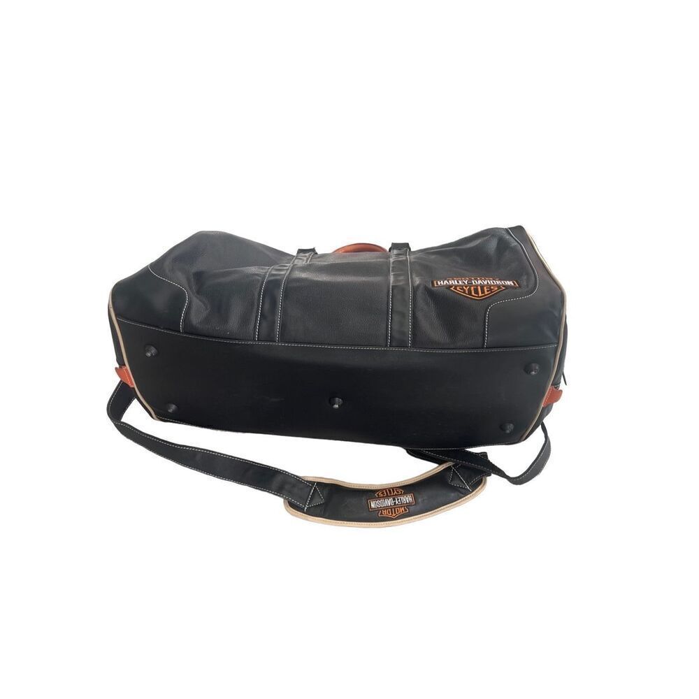 Harley Davidson Men's Black Genuine Leather Double Handle Travel Duffle Bag